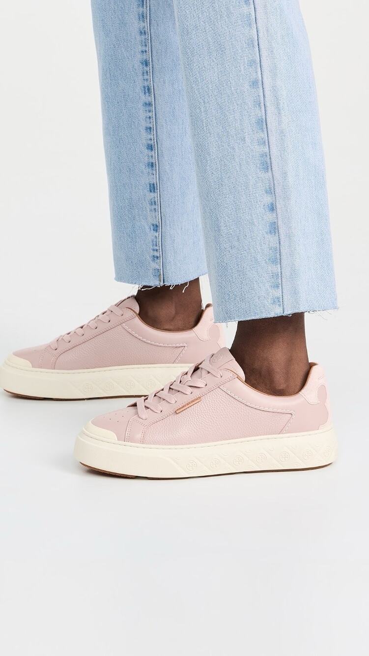Tory Burch Ladybug Sneaker Shell Pink Tumbled Leather Women’s US 6.5 Lace Up GUC